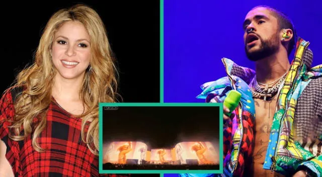 Shakira aparece en concierto de Bad Bunny y desata euforia del público de Coachella 2023.