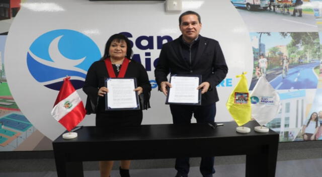 La presidenta de la Corte de Lima María Vidal La Rosa y el alcalde de San Miguel sostuvieron una reunión para activación de Botón de Pánico
