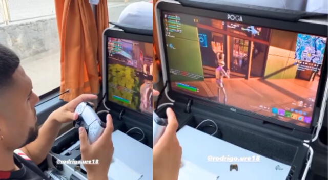 Rodrigo Ureña es viral al jugar Fortnite en el bus del equipo crema.