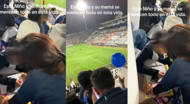 El niño no descuidó su  responsabilidades en el colegio así este en el estadio.