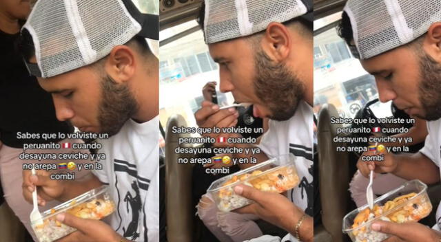 El joven venezolano no le importó que este en el transporte público para disfrutar de un ceviche.