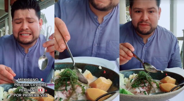 Joven turista se animó a probar ceviche peruano por primera vez y escena se hizo viral en las redes sociales.