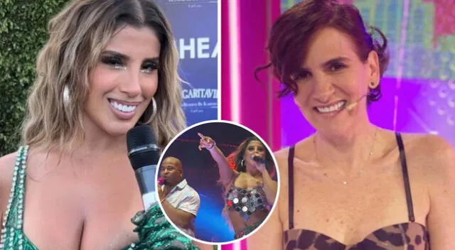 Gigi Mitre apoya a Yahaira Plasencia tras cantar en los Premios Heat 2023.