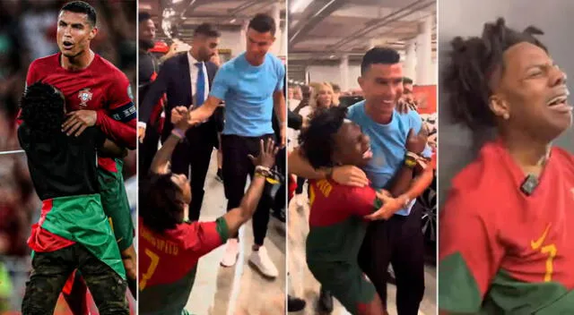 Cristiano Ronaldo sorprendió al hincha que ingresó a la cancha y lo cargó.