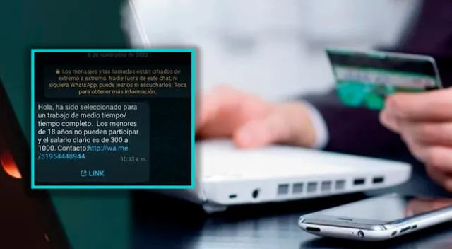 Nueva modalidad de estafa con falsa selección de trabajo en WhatsApp.