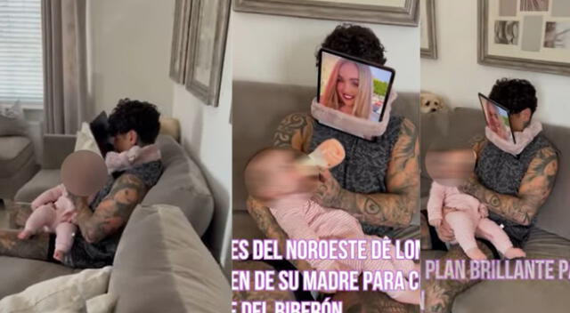 El bebé al ver la imagen de su madre tomaba normal su biberón.