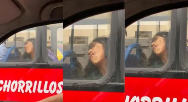 La joven peruana fue captada durmiendo en plena combi y usuarios en TikTok se vacilan.