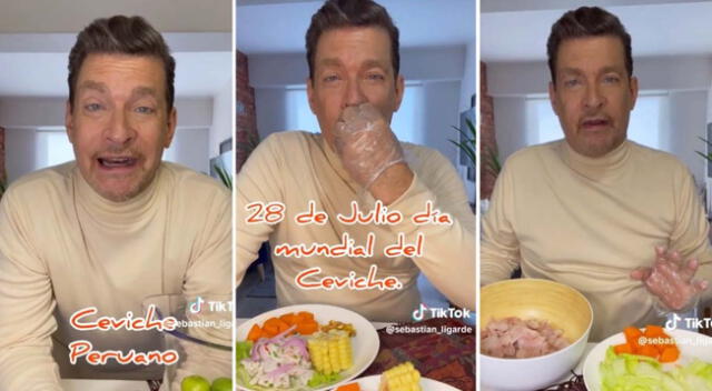 El actor mexicano Sebastián Ligarde presume orgulloso el ceviche peruano.