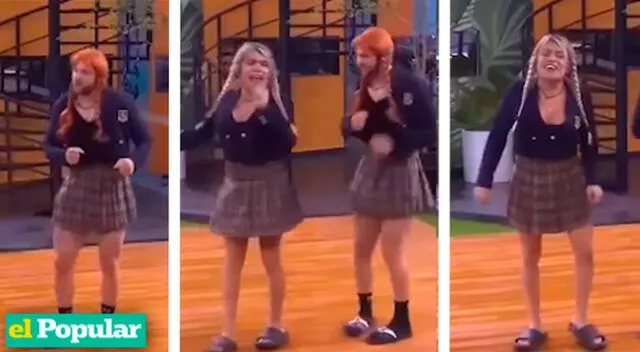 Wendy Guevara y Nicola Porcella protagonizan entretenida gente bailando como colegialas.