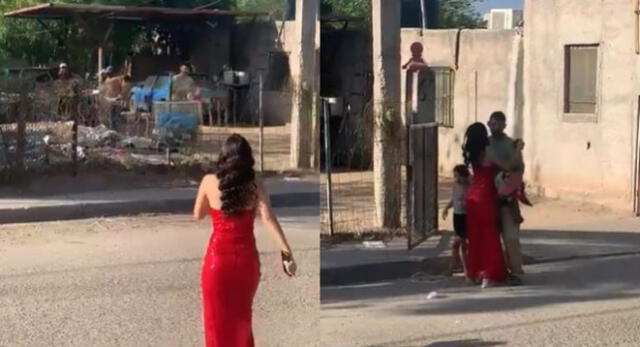 Una muchacha se graduó de la secundaria y fue a visitar a su padre albañil.