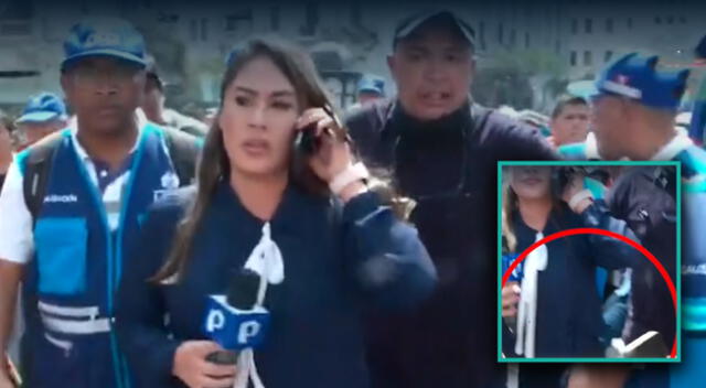 Personal de Fiscalización de la Municipalidad de Lima apoyó a la reportera para evitar más ataques de los manifestantes.