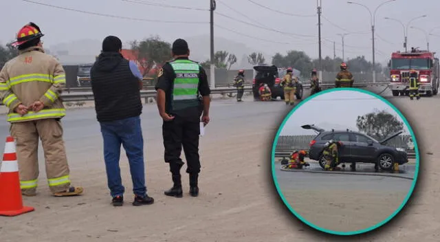 Los bomberos atendieron la fuga de gas del vehículo particular en la autopista Ramiro Prialé.