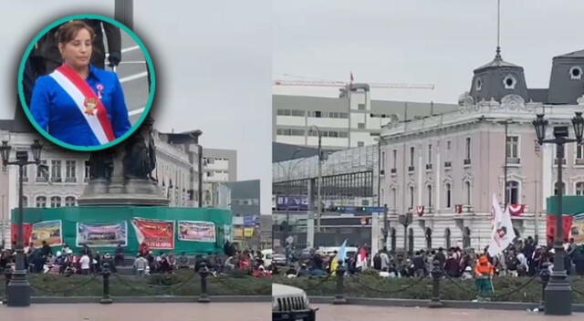 Manifestantes se reunen a la Plaza Dos de Mayo para exigir la renuncia de Dina Boluarte.