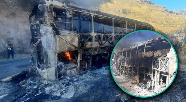 Bus se incendia en Áncash y estuvo a punto de terminar con la vida de casi 60 personas.