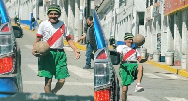 Adulto mayor hace piruetas con la pelota en medio de las pistas en Huaraz y es viral en TikTok.