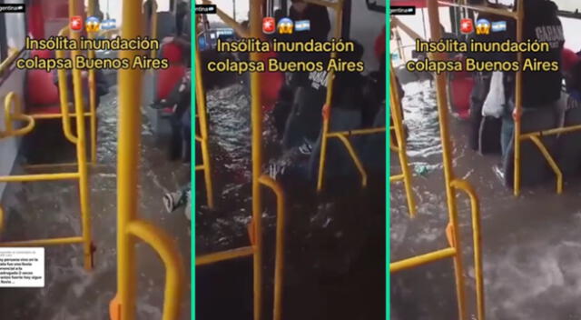 Las inundaciones en Argentina causaron pánico entre los pasajeros de un bus.