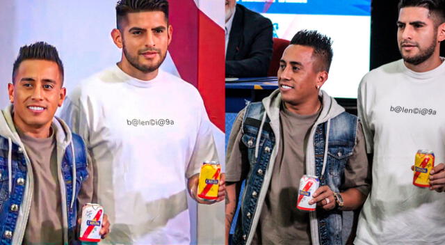 Carlos Zambrano y Christian Cueva se lucieron como modelos en la presentación de la cerveza que auspicia a la Bicolor..