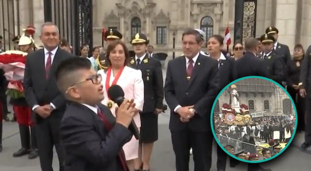 Niño recitó poema por el Día de Santa Rosa de Lima en la Plaza de Armas.