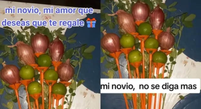 Le pide a su novio que le regale algo caro y este la sorprende con peculiar ramo y es viral en TikTok.