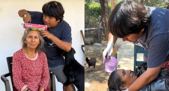 Sibenitoo conmueve al pintar el cabello a su madre, pero perrito se roba el show: "Se pasó Firulais"