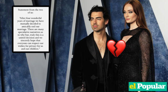 Sophie Turner y Joe Jonas publicaron en sus redes el comunicado por el fin de su matrimonio.