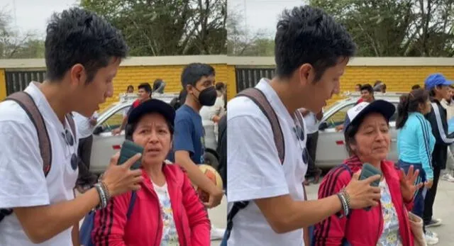 Madre acompaña a su hijo a dar examen de admisión de la UNPRG y sorprende con comentarios.