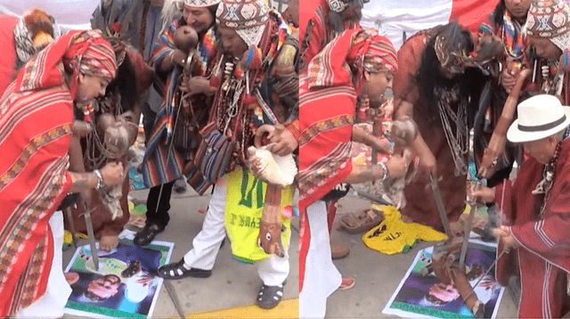 Un grupo de chamanes intenta dar una 'ayudita' a Perú en la previa al partido contra Brasil.