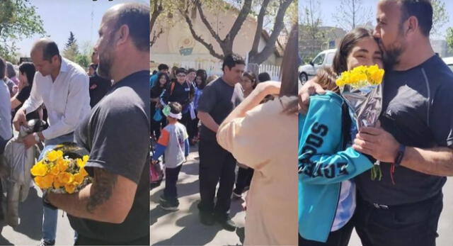 Señor va a recoger a su hija del colegio con un ramo de flores amarillas y emociona en TikTok.