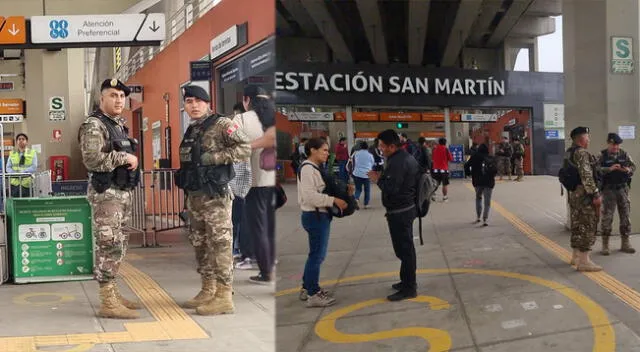 Ejercito peruano es captado cuidando alguna estaciones del Metro de Lima.