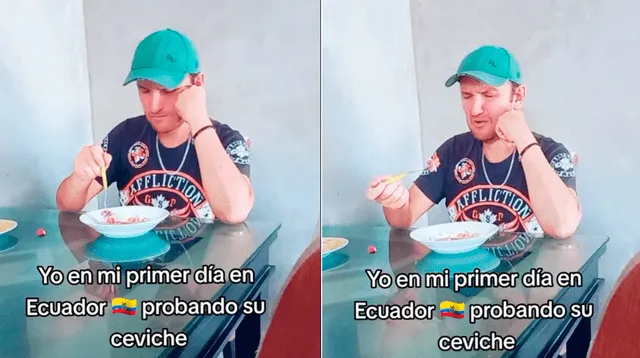 Peruano prueba ceviche ecuatoriano y su reacción es viral en TikTok.