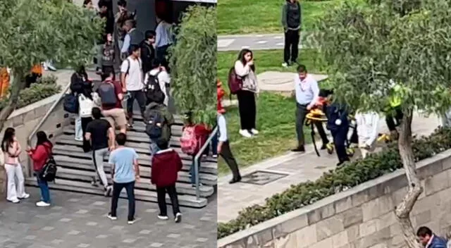 Estudiante de la Universidad de Lima cae del quinto piso y fue atendido inmediatamente por paramédicos.