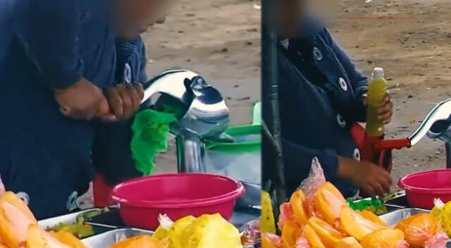 Mujer vende jugo de naranja bamba en Ate.