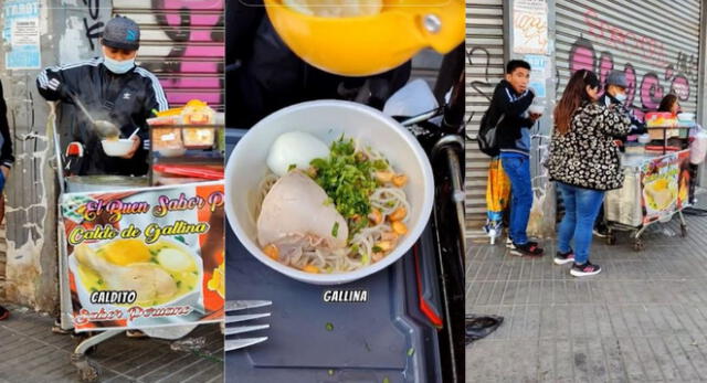 Peruano la rompe vendiendo caldo de gallina en calles de Chile y es viral en TikTok.