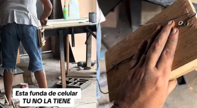 Carpintero inventa funda de madera para celular y detalles sorprende en TikTok.