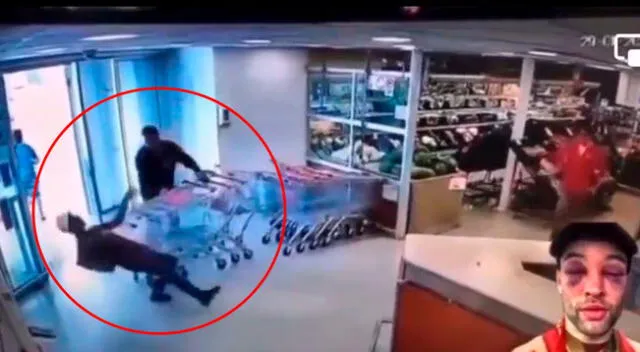 El ladrón intentó llevarse un carrito de compras cuando de pronto el trabajador apareció.