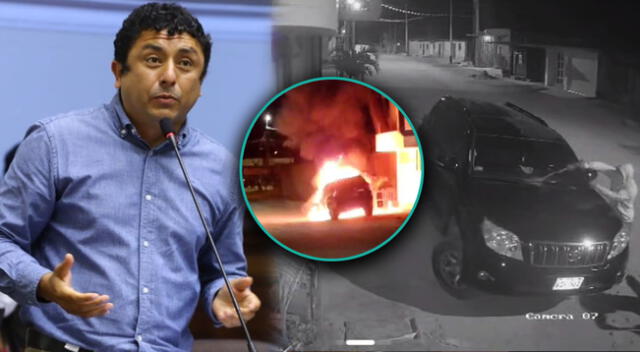 Delincuente bajó de moto lineal y le arrojó gasolina al auto del periodista Enrique Bayona para incendiarlo.