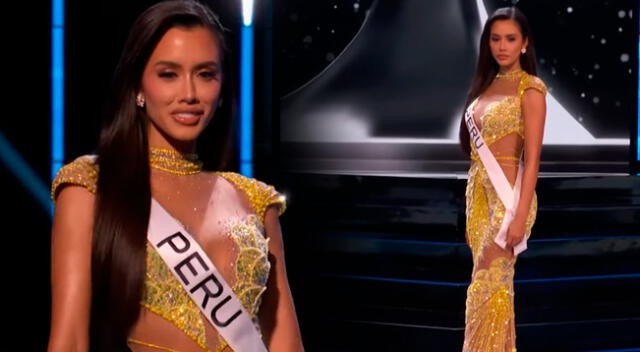 Camila Escribens brilla en la preliminar del Miss Universo con elegante traje de noche.