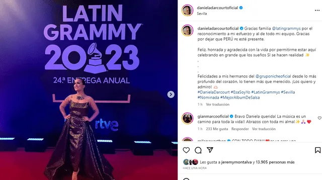 Daniela Darcourt no logra ganar los Latin Grammy y así se pronuncia.