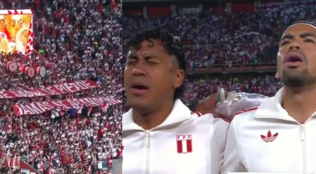 En un emotivo momento, la selección peruana entonó el Himno Nacional ante Venezuela.