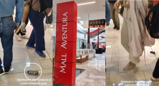 Vecinos tiran basura al suelo del Mall Aventura de SJL y es viral en TikTok.