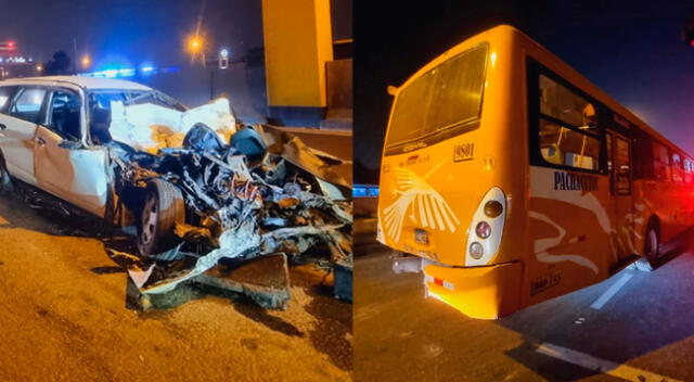 Auto color blanco ingresó a la Panamericana Norte e impactó contra bus, afirman testigos del accidente.