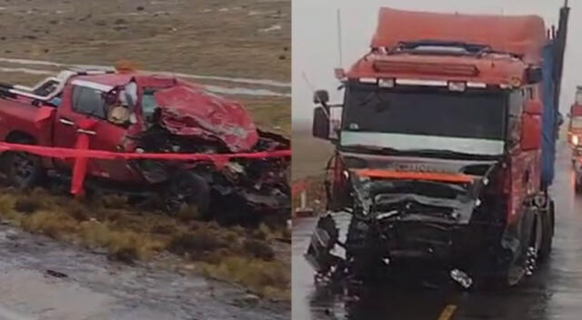 Camioneta chocó frontalmente contra el tráiler, se despistó y terminó fuera de la carretera Arequipa-Puno.