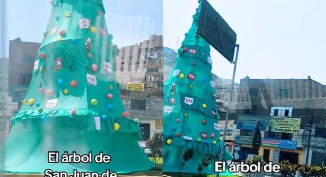 Joven peruana queda en shock al ver el árbol navideño de San Juan de Lurigancho y escena es viral en TikTok.