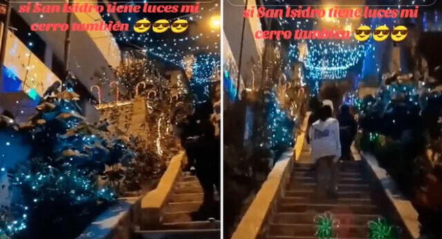 Peruanos adornan escaleras de cerro con luces navideñas y resultado es viral en TikTok.