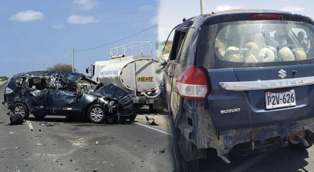 Auto azul se despista en la carretera Bayóvar Sechura en Piura y fallecen dos personas.