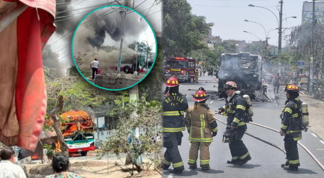 Bus se incendia en frente al Hospital de Solidaridad de Comas.