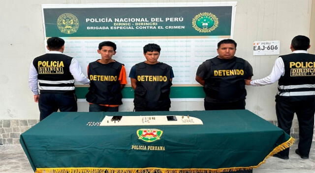 Los detenidos por extorsión  por los agentes PNP de la Brigada Especial Contra el Crimen- San Juan de Lurigancho