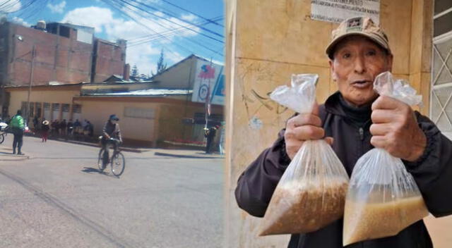 Personas de la tercera edad en Huancayo comen de manera indignante porque comedor del Estado no abre sus puertas.