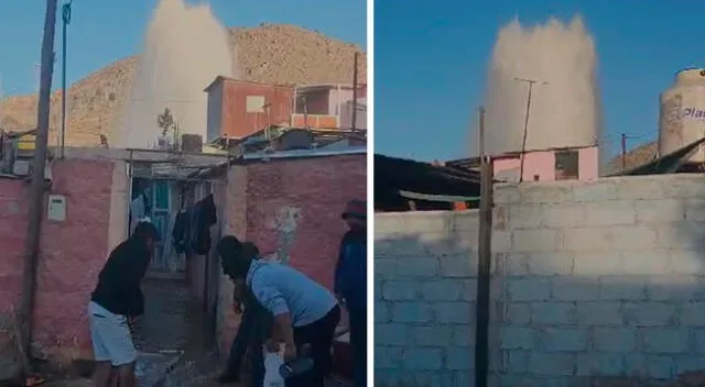 Tubería de agua se explota 7 metros hacia arriba y casa de inundan en Arequipa.