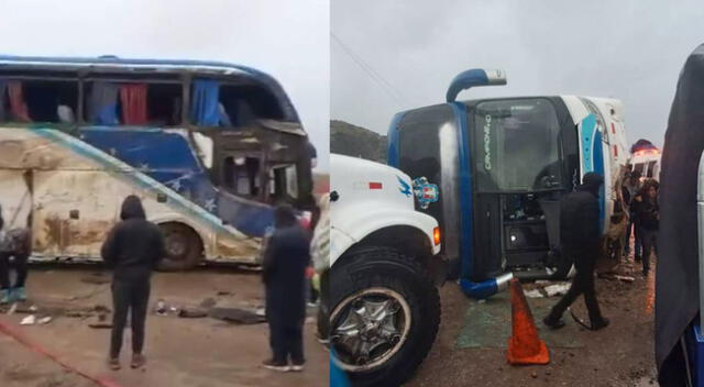 Bus de la empresa Cosmos quedó destrozado y a bordo iban pasajeros nacionales y extranjeros.